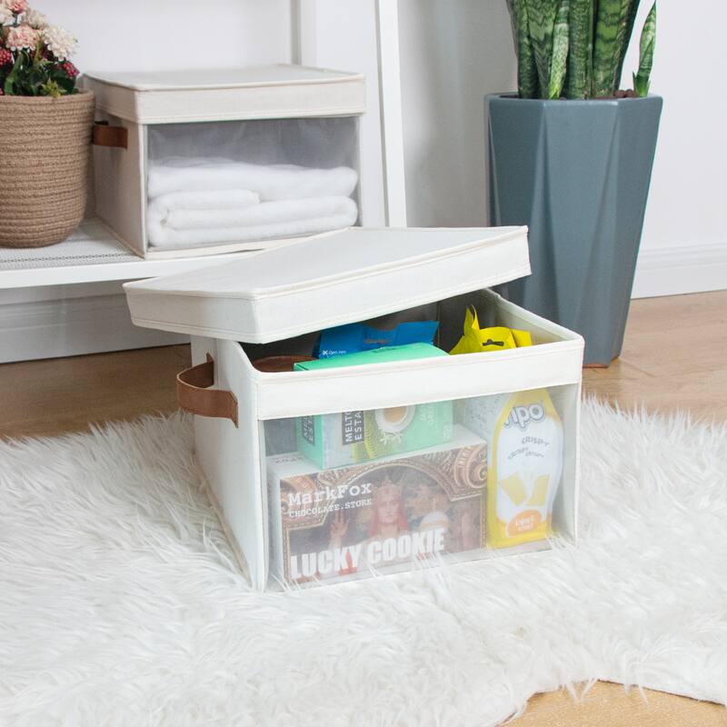 StorageWorks Foldable Fabric Storage Bins with Lids, Set of 3 - 13"x 12.2"x 8.4"