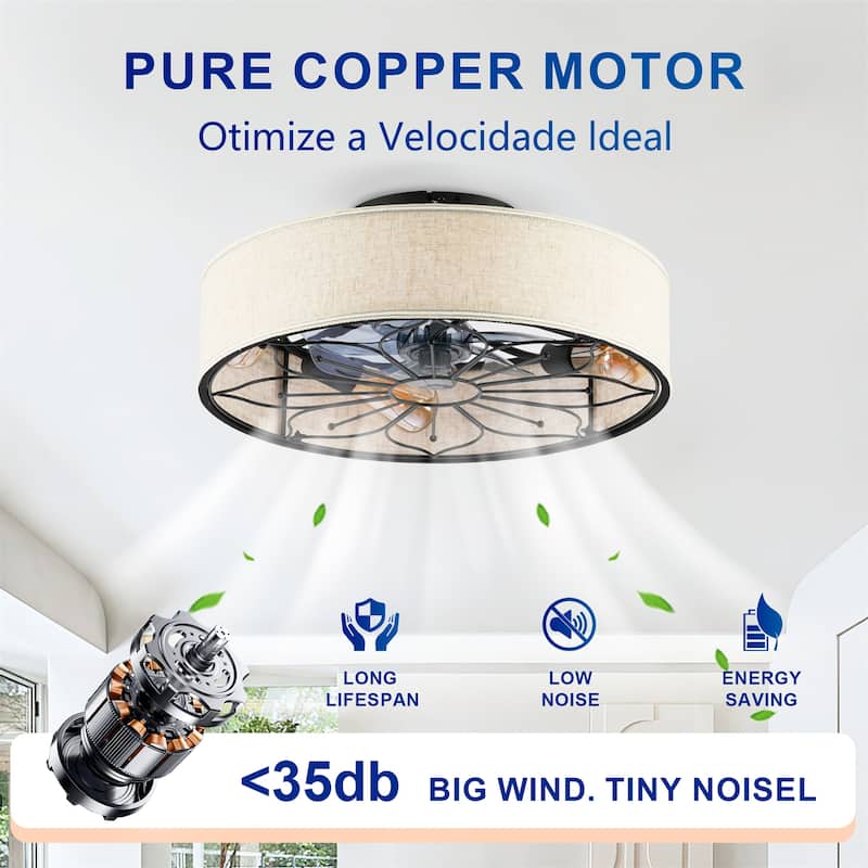 20" Lotus Fabric Farmhouse Bladeless Ceiling Fan w/ Remote Contro, NOT Included Bulbs