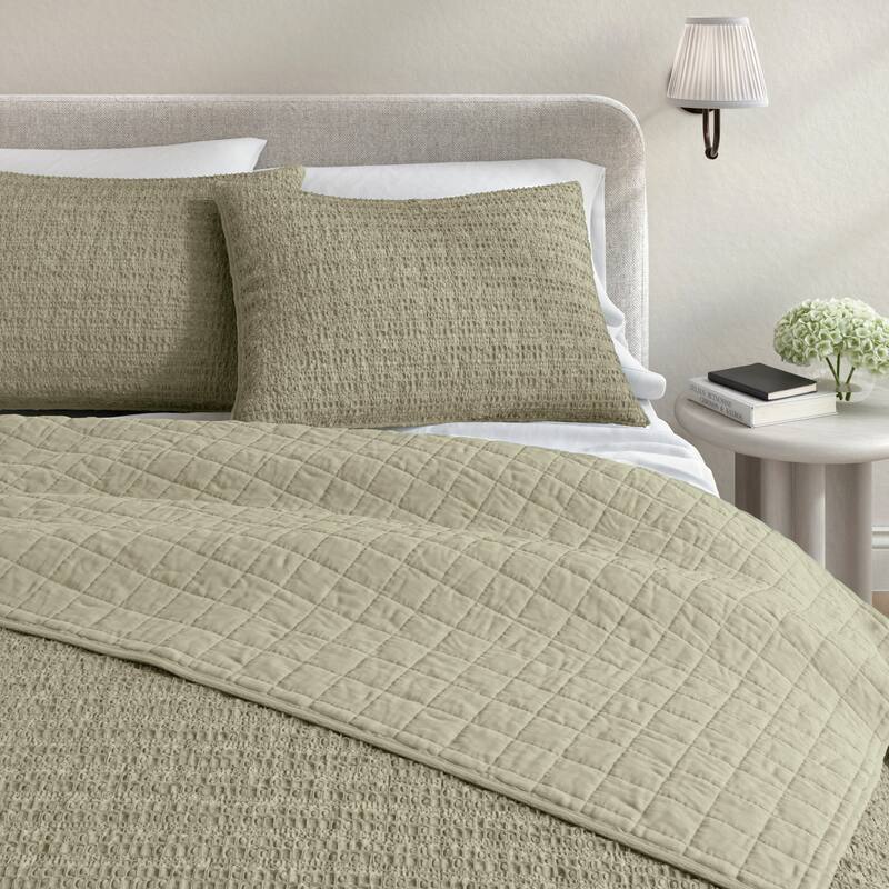 Linery & Co. Cotton Honeycomb Waffle Garment Washed Quilt Set