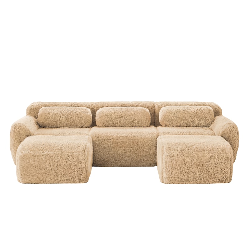 114.6" Modern Plush Boneless Couch with Deep Seat, Sectional Couches for Living Room, Upholstered Cloud Sofa with 2 Ottoman