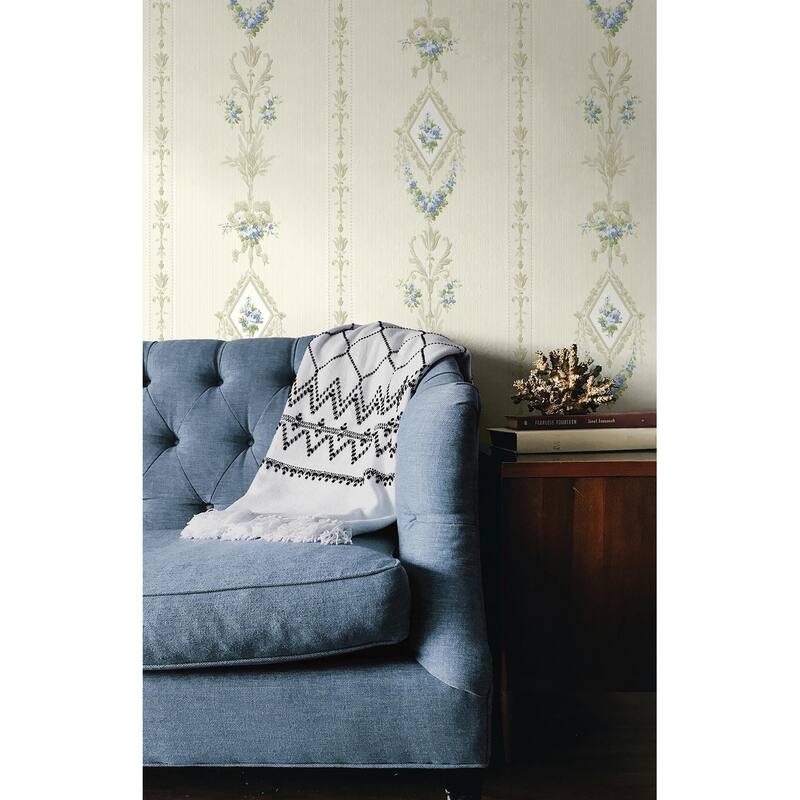 Seabrook Designs Chantilly Floral Stripe Unpasted Wallpaper