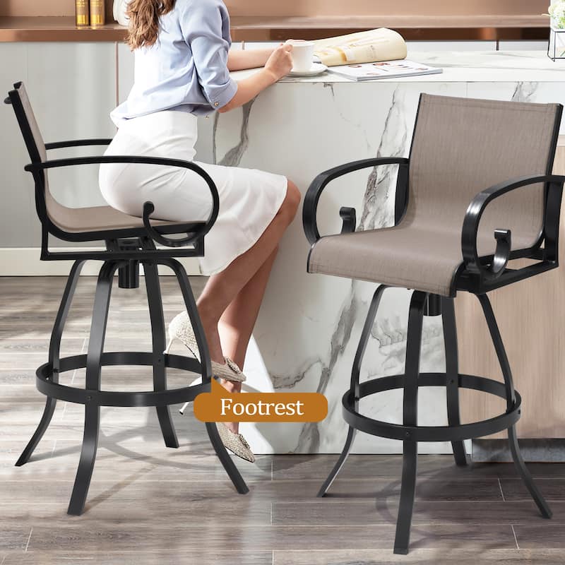 Pellebant Outdoor Aluminum Patio Swivel Bar Stools Sunbrella Textilene Sling