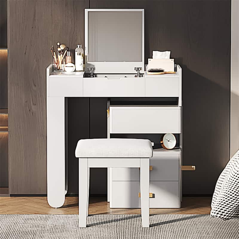 3-in-1 Makeup Vanity Desk with Flip-Top Mirror