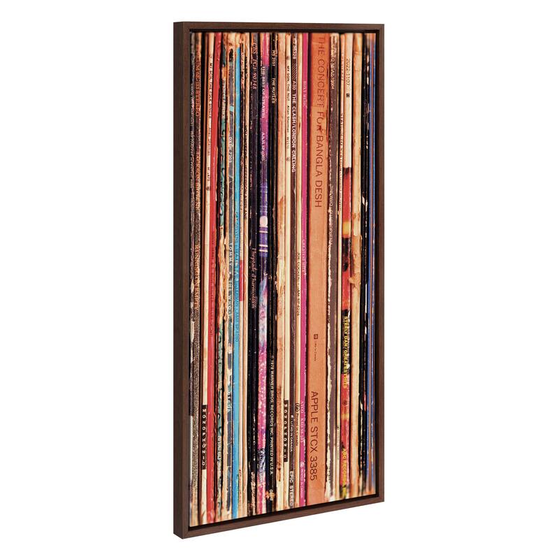 Kate and Laurel Sylvie Record Sleeves Framed Canvas by Robert Cadloff - 18x40 - Plastic - Brown