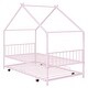 preview thumbnail 9 of 47, Twin Size Metal House Bed with Trundle and Roof for Kids' Rooms