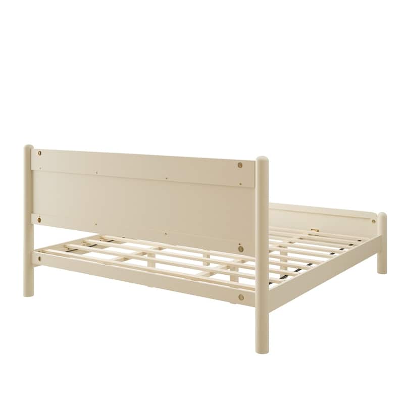 Wood Platform Bed Frame with Headboard and Wooden Slat Support