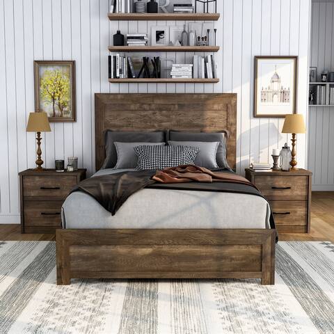 Furniture of America Greer Rustic Walnut 2-Piece Bed & Nightstand Set