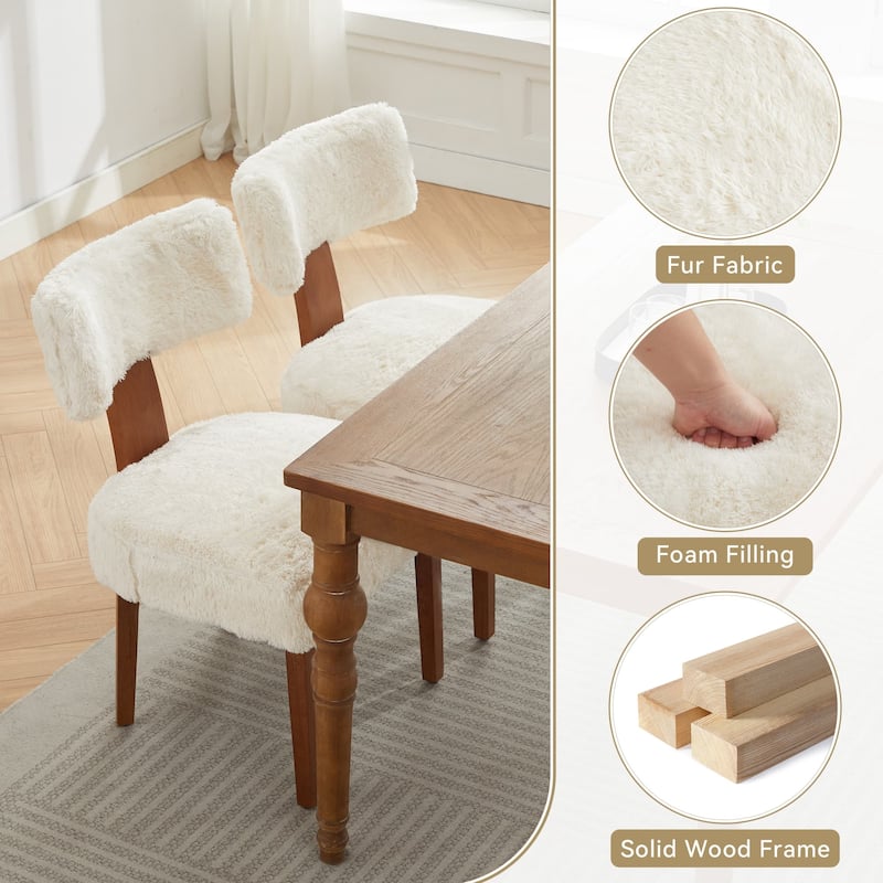 Set of 2 Upholstered Dining Chairs with Curved Backrest, Wooden Legs