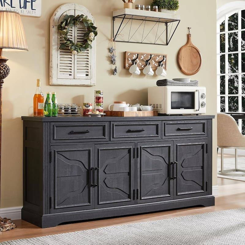 Farmhouse Buffet Sideboard Cabinet,Coffee Bar Wine Bar for Dining Room - Black