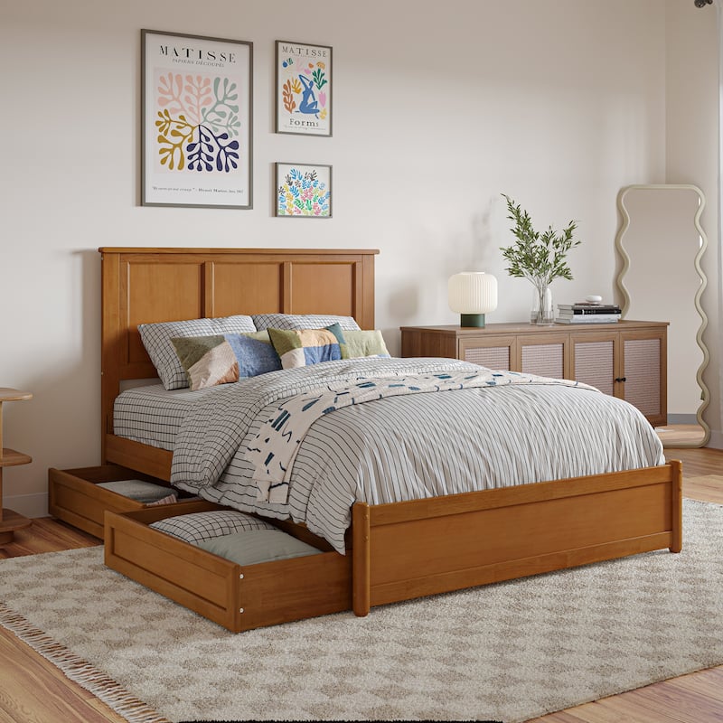 Felicity Platform Bed with Panel Footboard and Storage Drawers - Light Toffee - Full
