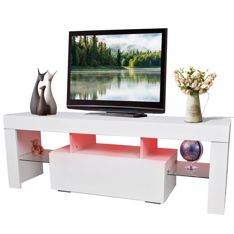 Entertainment Center TV Console Modern TV Stand For Maximum 43 Inch TV，particle Board + Tempered Glass Table Stand
