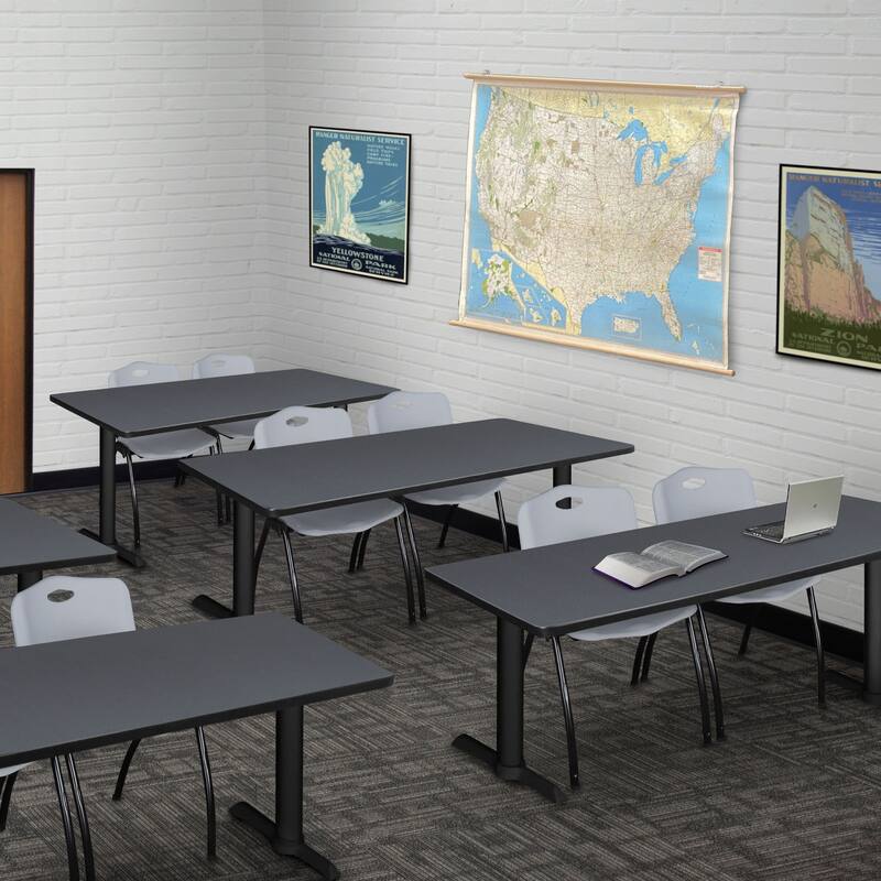 60" x 24" Training Table- Grey & 2 'M' Stack Chairs- Grey