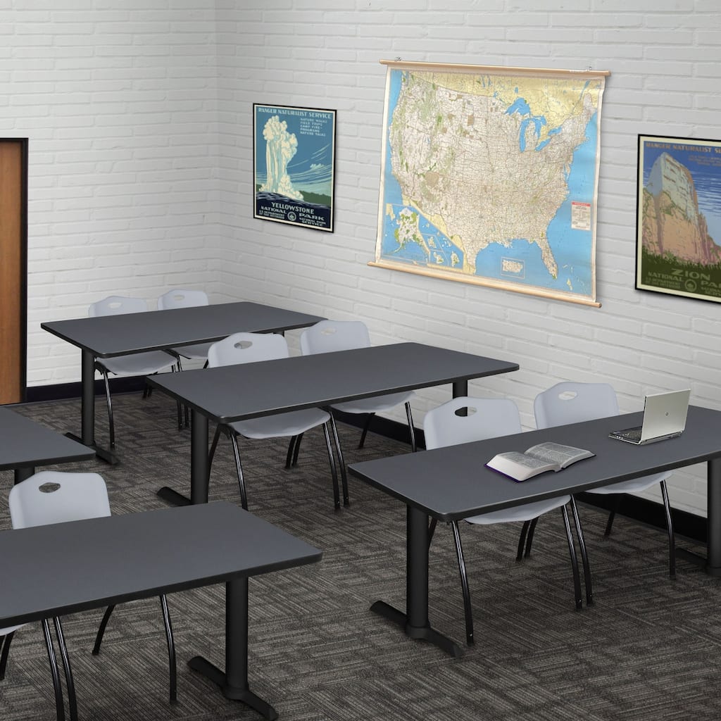 66" x 24" Training Table- Grey & 2 'M' Stack Chairs- Grey - 66" x 24"