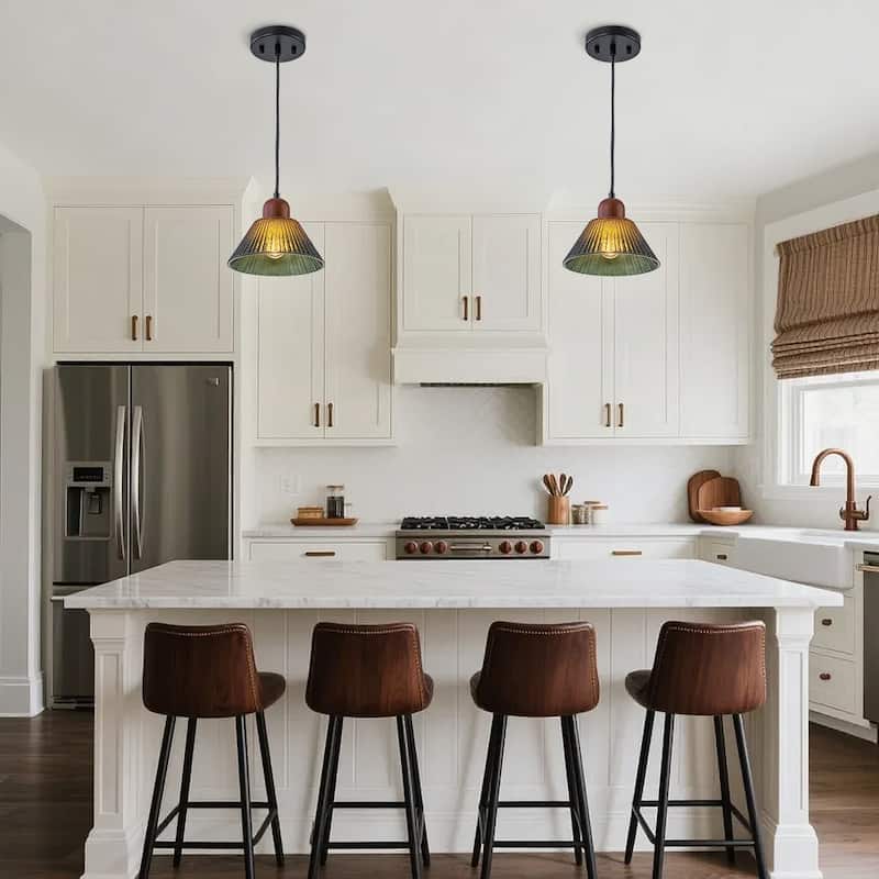 7.48" 1-Light Vintage Pendant Light Wood Accents Gradient Glass Shade - Dia.7.5-in