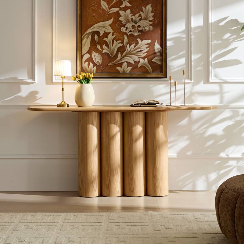 66.93" Modern Console Table for Entryway with Unique cylinders Legs Design for Living Room Hallway Foyer Entrance Study - Natural