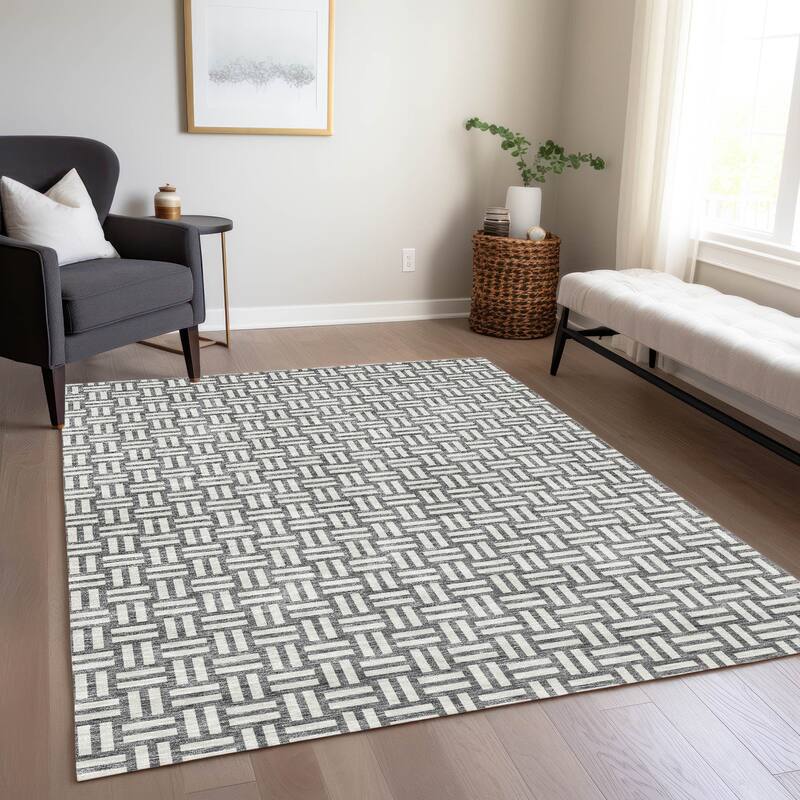 Machine Washable Indoor/ Outdoor Chantille Contempory Crosshatch Rug