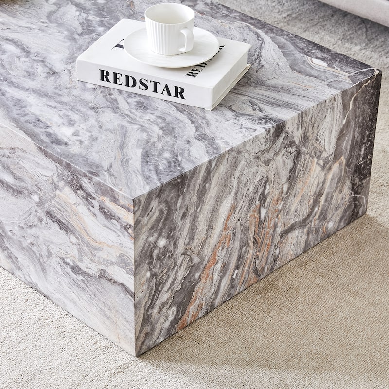 Roomfitters Black Marble MDF Coffee Table, 39.3"x23.6"x11.8" Modern Rectangular Accent Table for Living Room