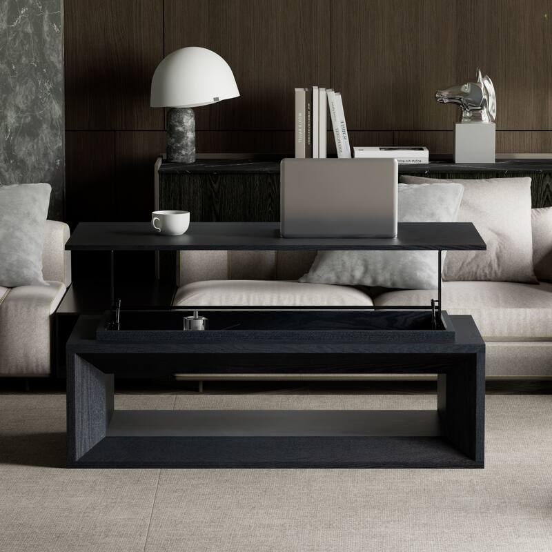 43.3" Lift Top Rectangle Coffee Table with Storage, Coffee Table with Floating Tabletop, Convertible Rising Tabletop