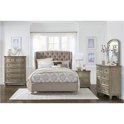 Maud 5 Piece Gray Traditional Fabric Upholstered Tufted Panel Bedroom Set
