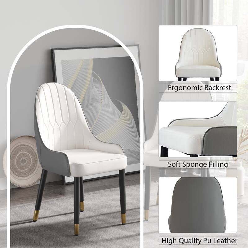 Simple Meeting Room Chair Vanity Chair Set of 2, White Gray Leather Side Chair Dining Chair Office Chair with Metal Legs