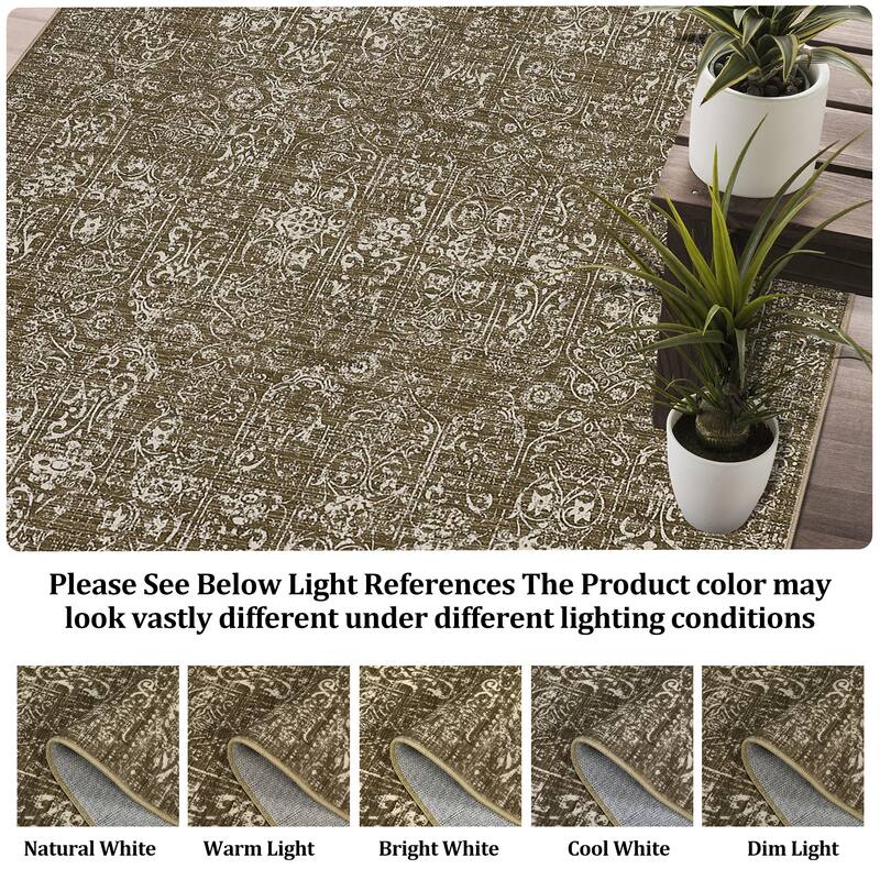 Vintage Area Rug Washable Rug Floral Living Room Rugs Non Slip Low Pile Throw Rugs
