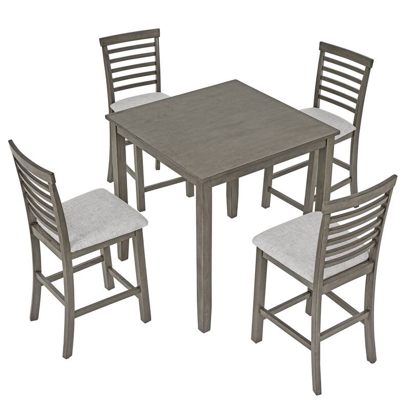 Minimalist Side Table Coffee Table Breakfast Nook, 5-Piece Dining Set with 4 Ergonomic Dining Chairs, Grey