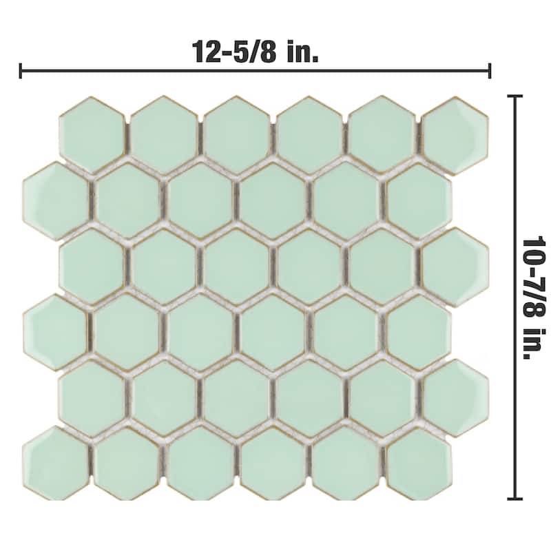 Merola Tile Hudson Due 2" Hex Light Green 10-7/8" x 12-5/8" Porcelain Mosaic Floor and Wall Tile
