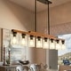 preview thumbnail 4 of 67, Farmhouse Linear Chandelier Rustic Wood Kitchen Island Lighting Dining Room Pendant Light Fixture with Seeded Glass Shade 8 Light-59.05"