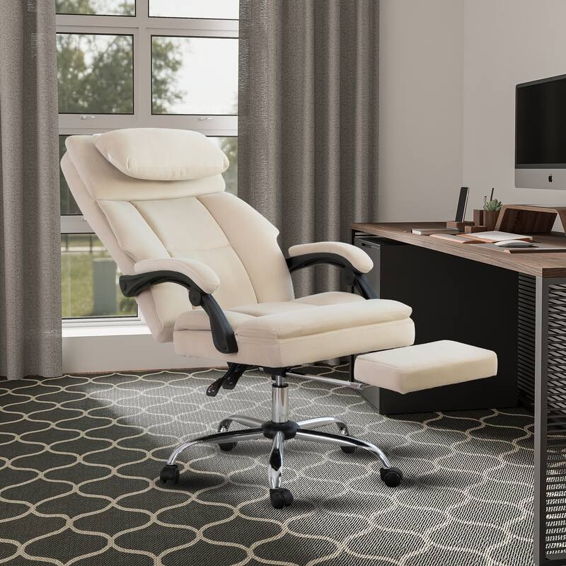 Velvet Desk Chair Executive Office Chair with Lumbar Support, Removable Headrest, Retractable Footrest, for Home and Office
