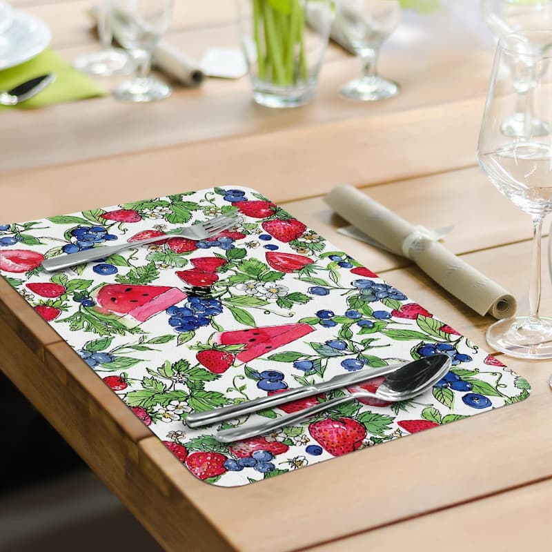 Sweet Summer 4 Pack Reversible Easy Care Flexible Plastic Placemats Made in The USA BPA Free Easily Wipes Clean