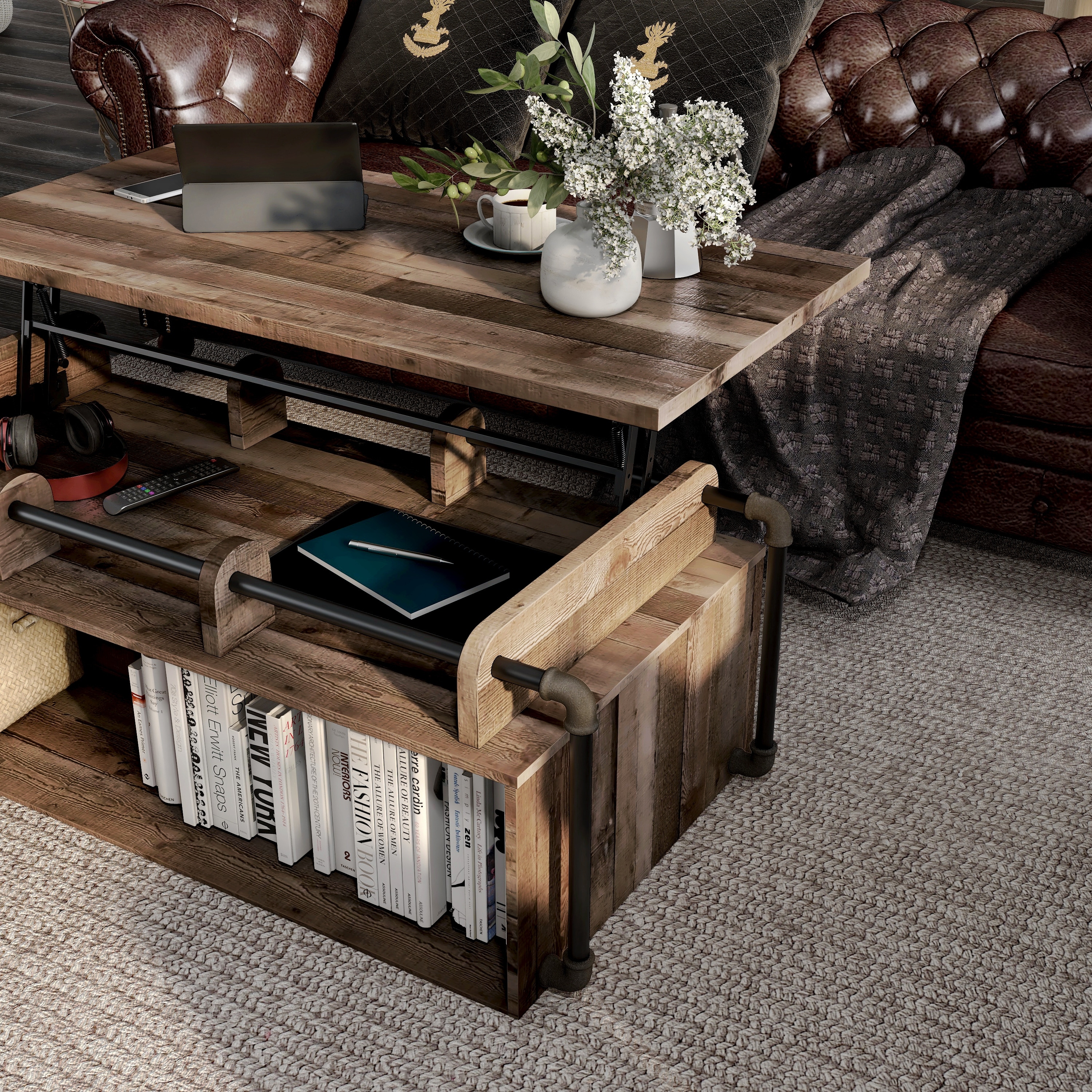 Carbon loft callis industrial sales brown lift top coffee table