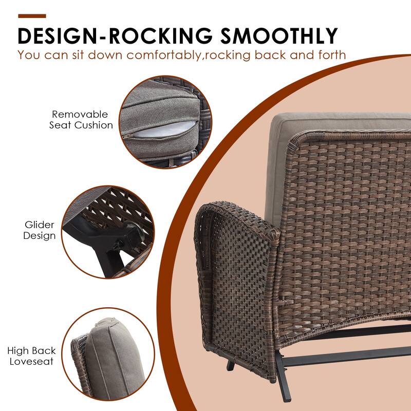 2 Rocking Glider and 2 Swivel Chairs, 1 Loveseat Glider with Coffee Table - Brown