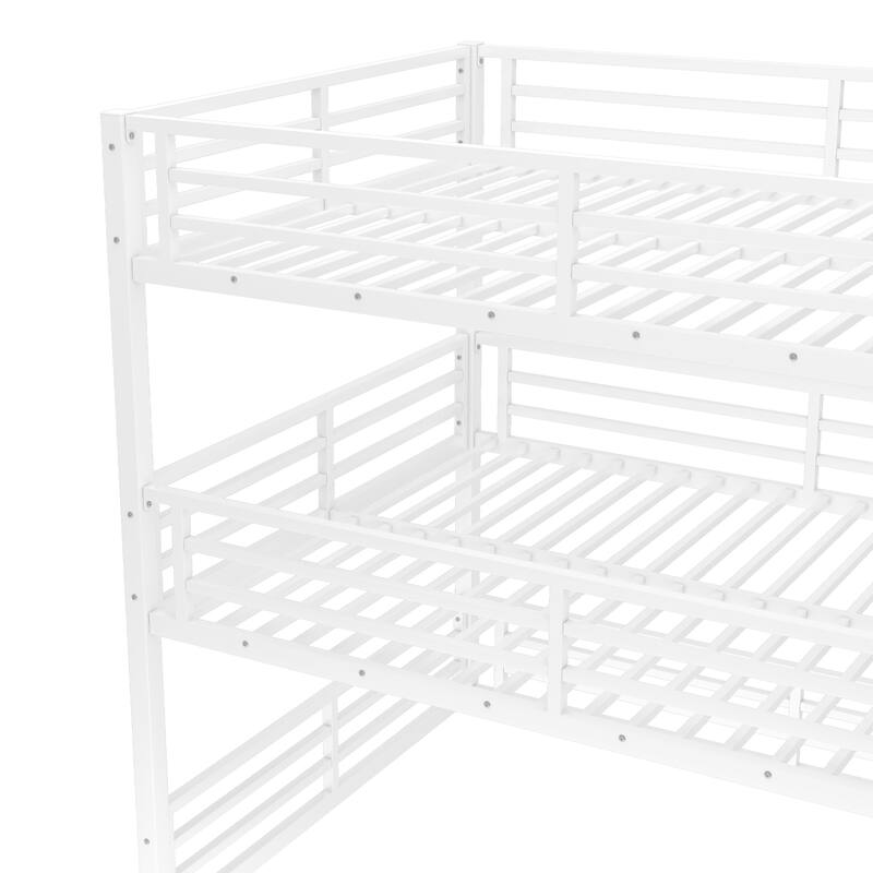 Roomfitters Twin/Full/Queen Metal Triple Bunk Bed with Safety Guardrails, Heavy-Duty Noise-Reduced Frame, White