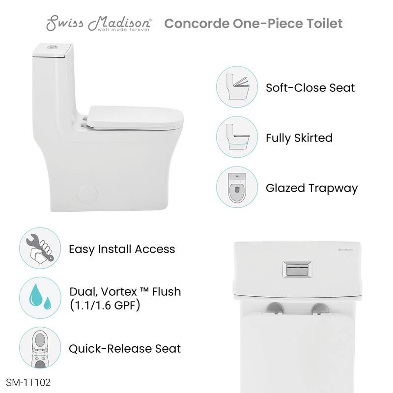 Concorde One-Piece Square Toilet, 14" Rough-In 1.1/1.6 gpf
