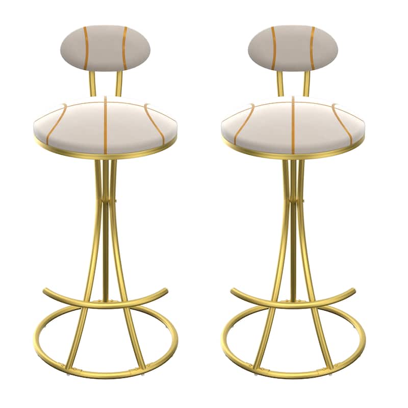Round Bar Stools S-shaped Stripe Kitchen Stool Set of 2 Modern Velvet Upholstered Counter Chair for Dining Room (Gold & Stripe)