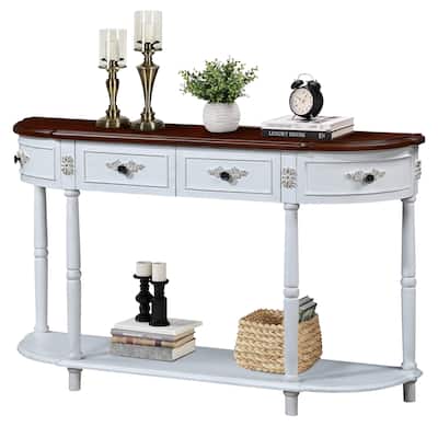 Curved Wood Console Table Sofa Table with Open Shelf and Drawers