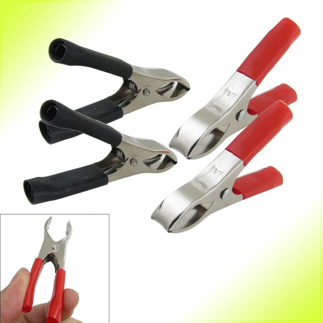 2 Pairs Black Red 30A Soft Plastic Boots Metal Battery Clip Clamps Steel - Black, Red