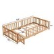 preview thumbnail 16 of 19, Full Size Floor Bed with Door,Solid Wood Platform Bed Frame with Fence Natural