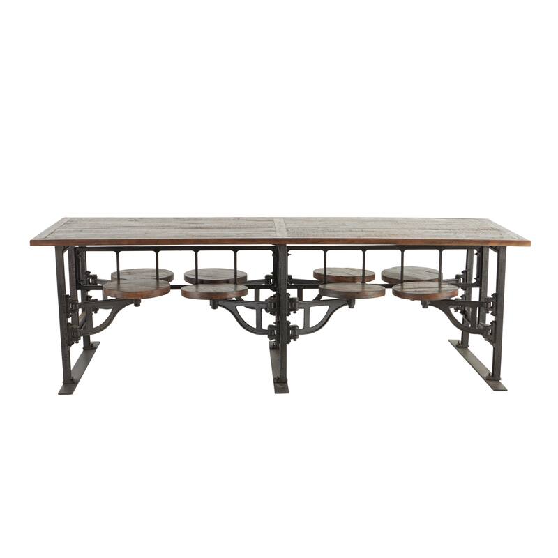 Brown Teak Wood Dining Table with Two, Four or Eight Attached Seats