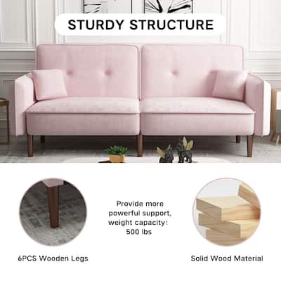 Convertible Sofa Bed with Wood Legs in Velvet