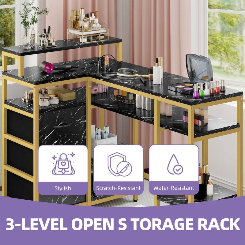 Moasis L Shape Nail Desk With Charger Station