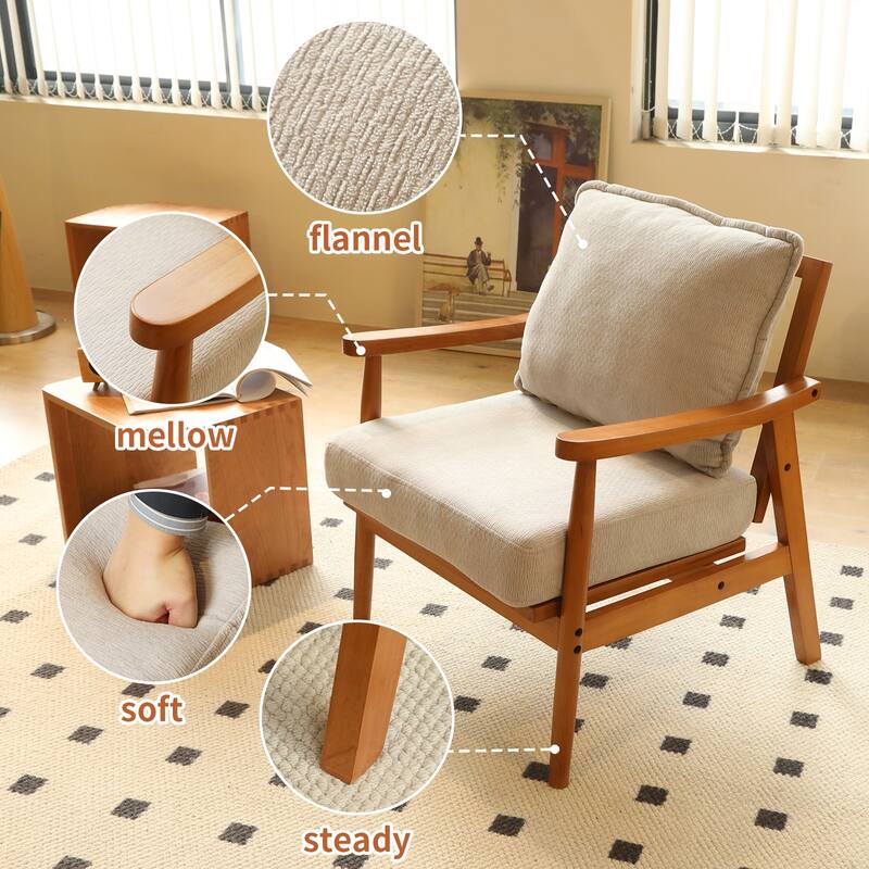Accent Chair with Solid Wood Frame, Living Room Chair with Soft Fabric Cushion, Cozy Bedroom Chair, Comfy Armless Reading Chair