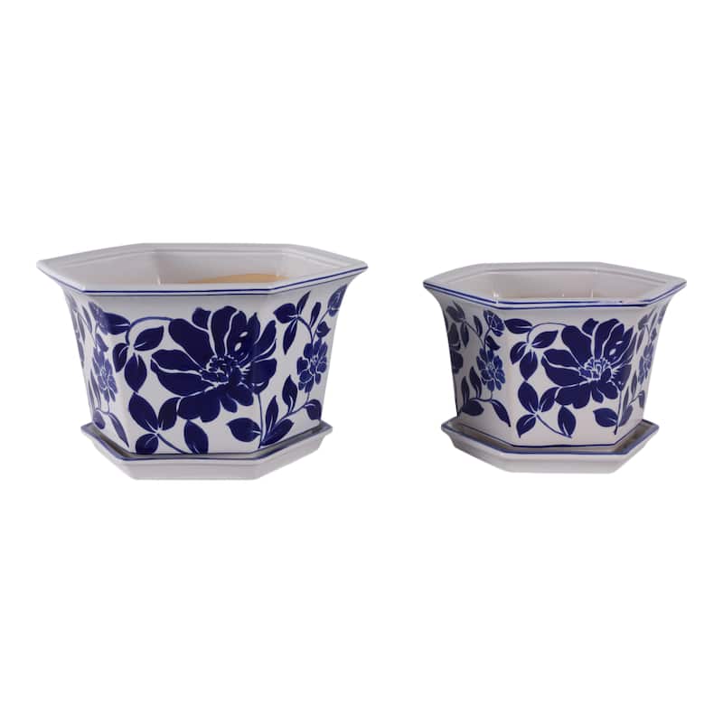 Stoneware Saucer Planters Attached Base for Home Garden (Set of 2)