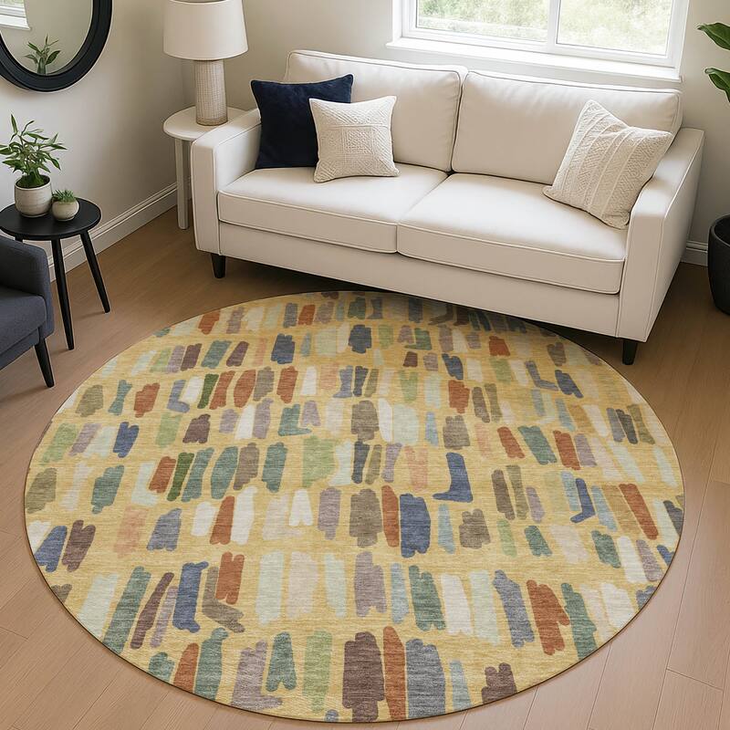Machine Washable Indoor/ Outdoor Modern Mosaic Chantille Rug