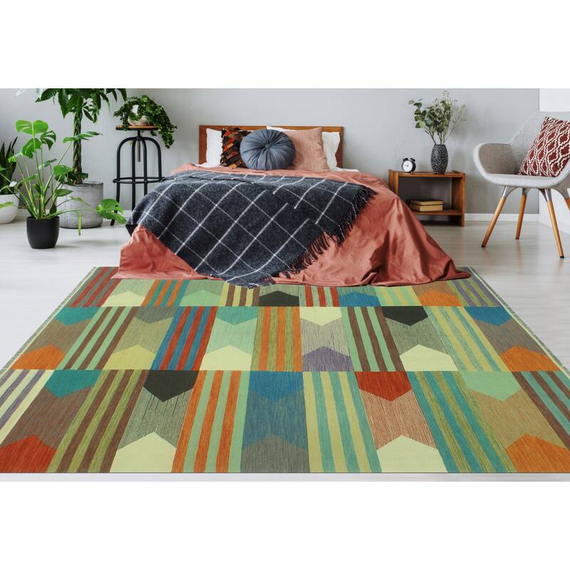 Hand-Woven Winchester Kilim Olaniyan Blue/Ivory Rug - 8'6" x 11'6"