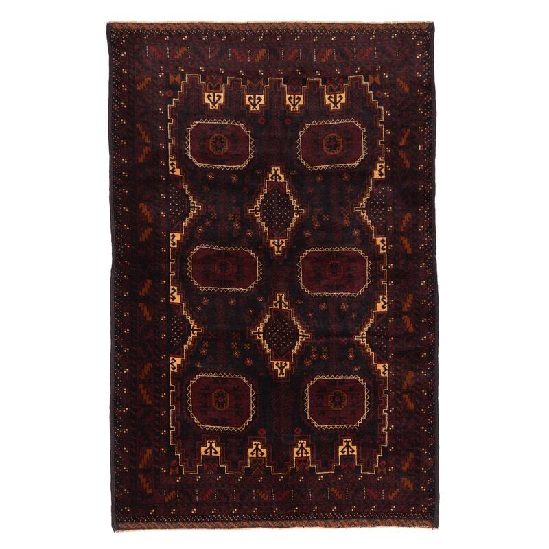 ECARPETGALLERY Hand-knotted Teimani Black, Dark Red Wool Rug - 4'2 x 6'5