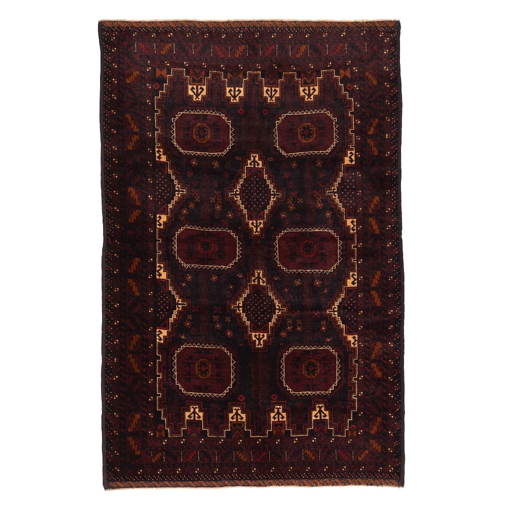 ECARPETGALLERY Hand-knotted Teimani Black, Dark Red Wool Rug - 4'2 x 6'5