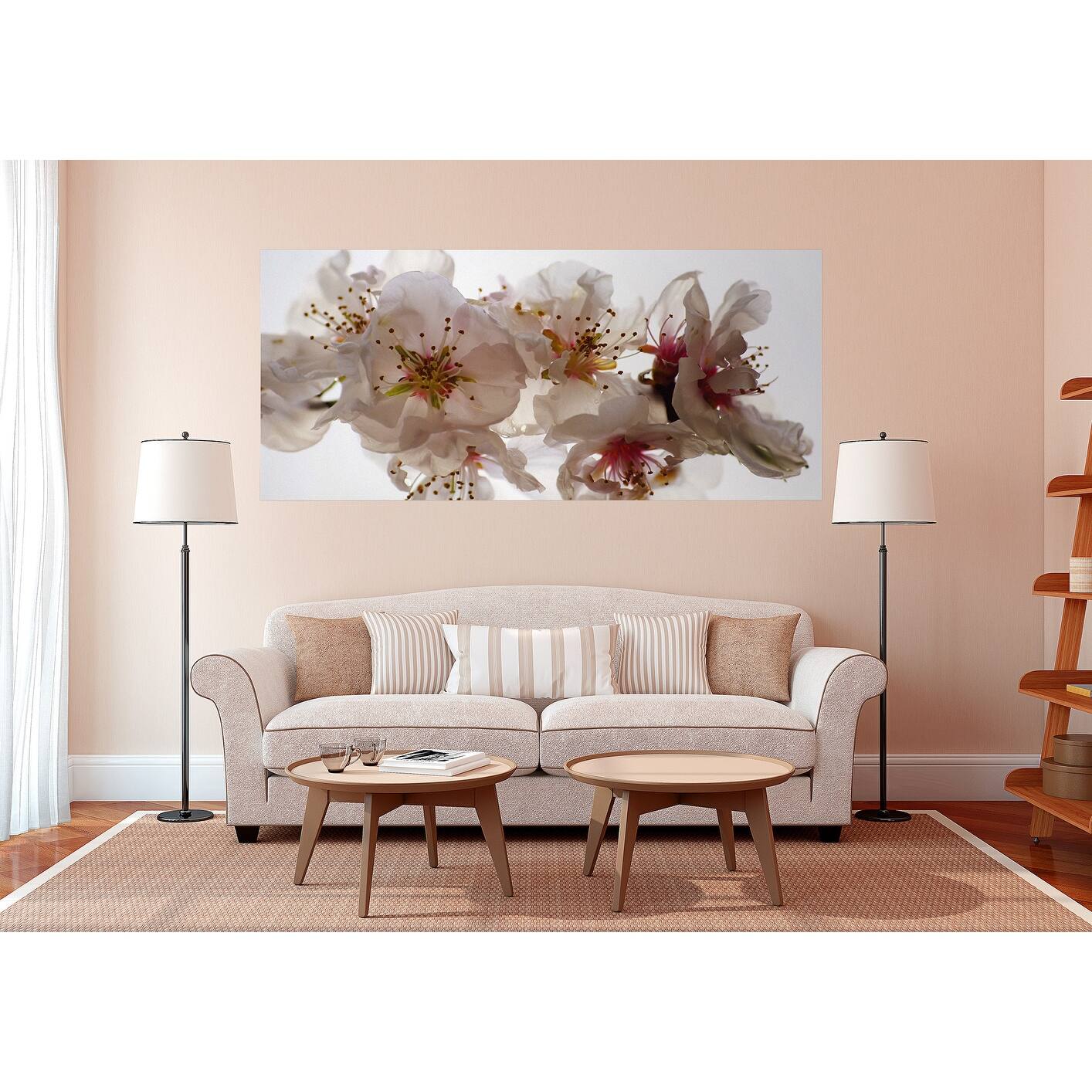 Plum Blossom White Pink Green Wall Mural 80 in x 35 in Bed Bath
