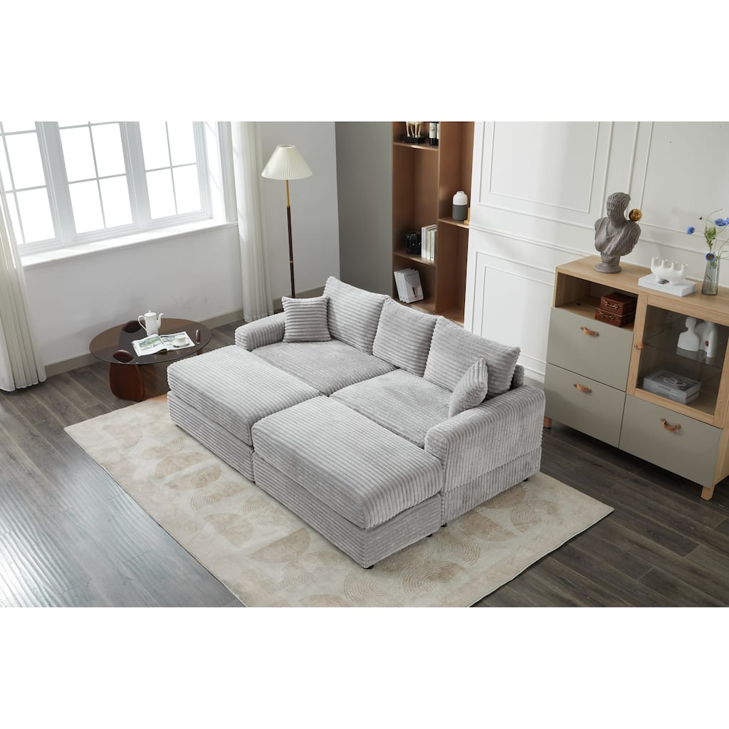 82" Corduroy 2-Piece Sectional Sofa with Slipcovers & 2 Pillows