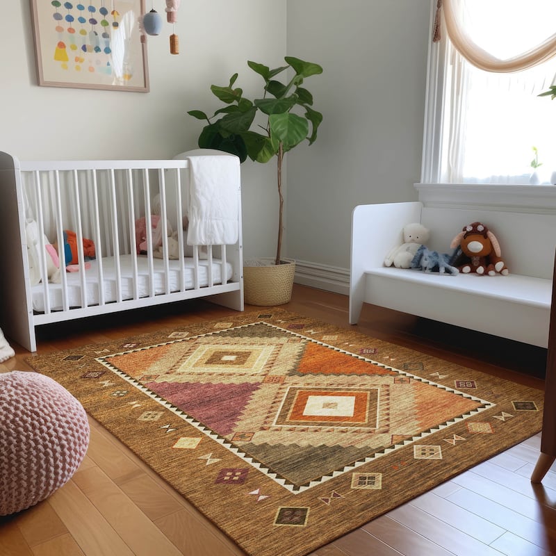 Premium Washable Super Soft Boho Tribal Mayfield Rug - Brown - 9' x 12' - Rectangle